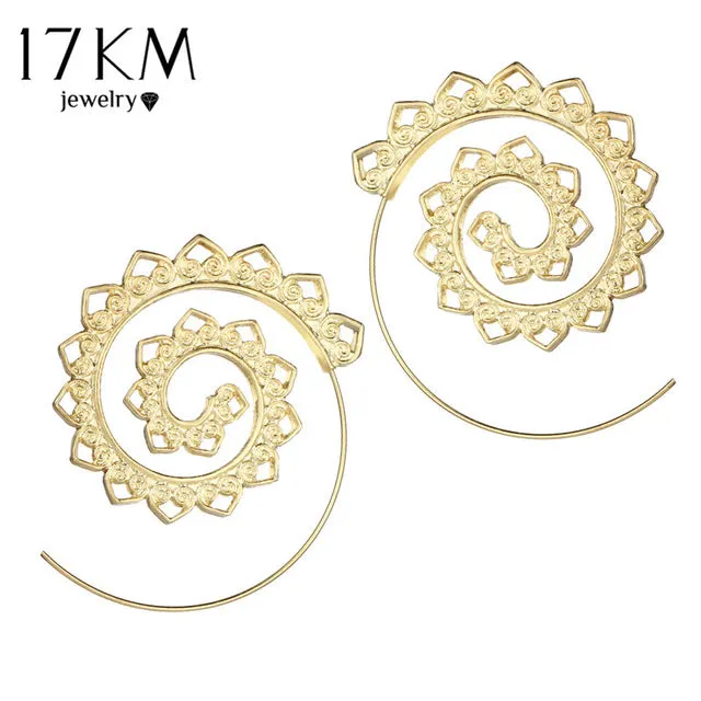 17KM Ethnic Jewelry Swirl Hoop Earring for Women Brincos 2 Color Geometric Earrings Steampunk Style Party Jewelry Accessories