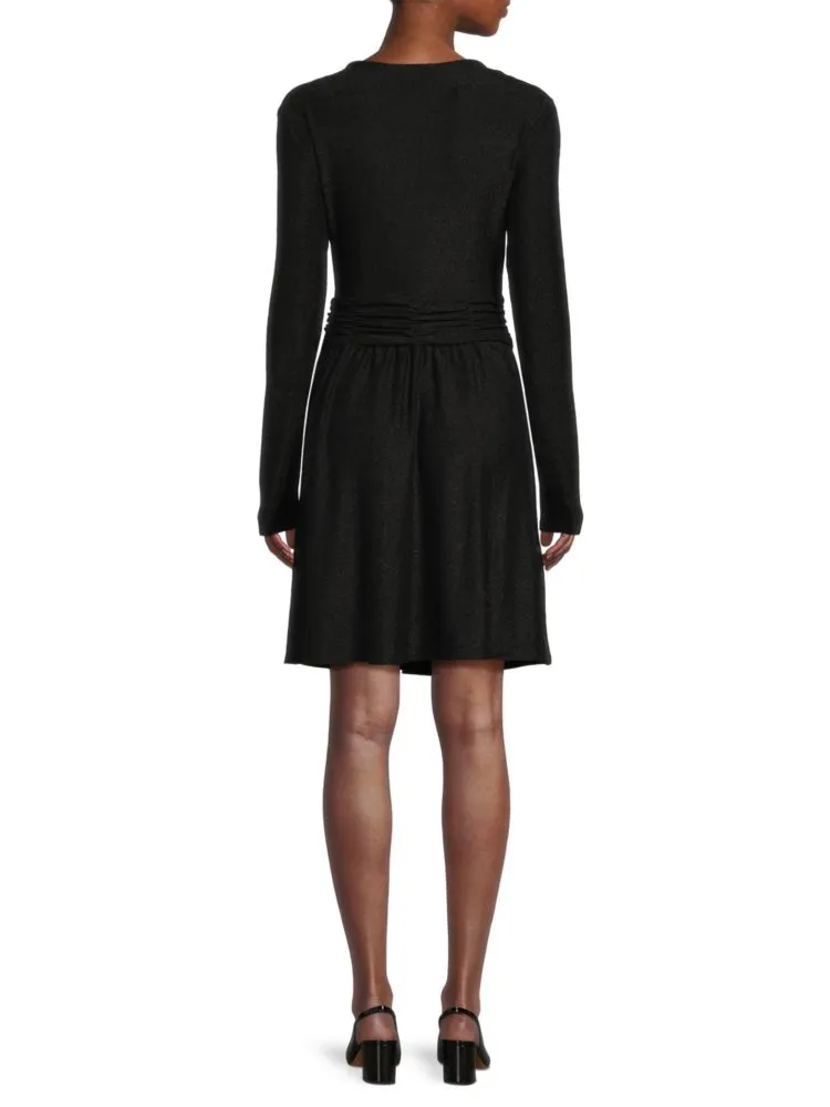 Dkny Sequined Knitted A-Line Dress in Black Silver