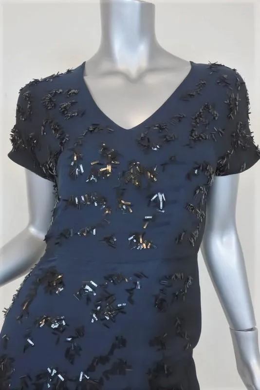 Stella McCartney Dress Navy/Black Sequined Ombre Chiffon Size 38 Short Sleeve